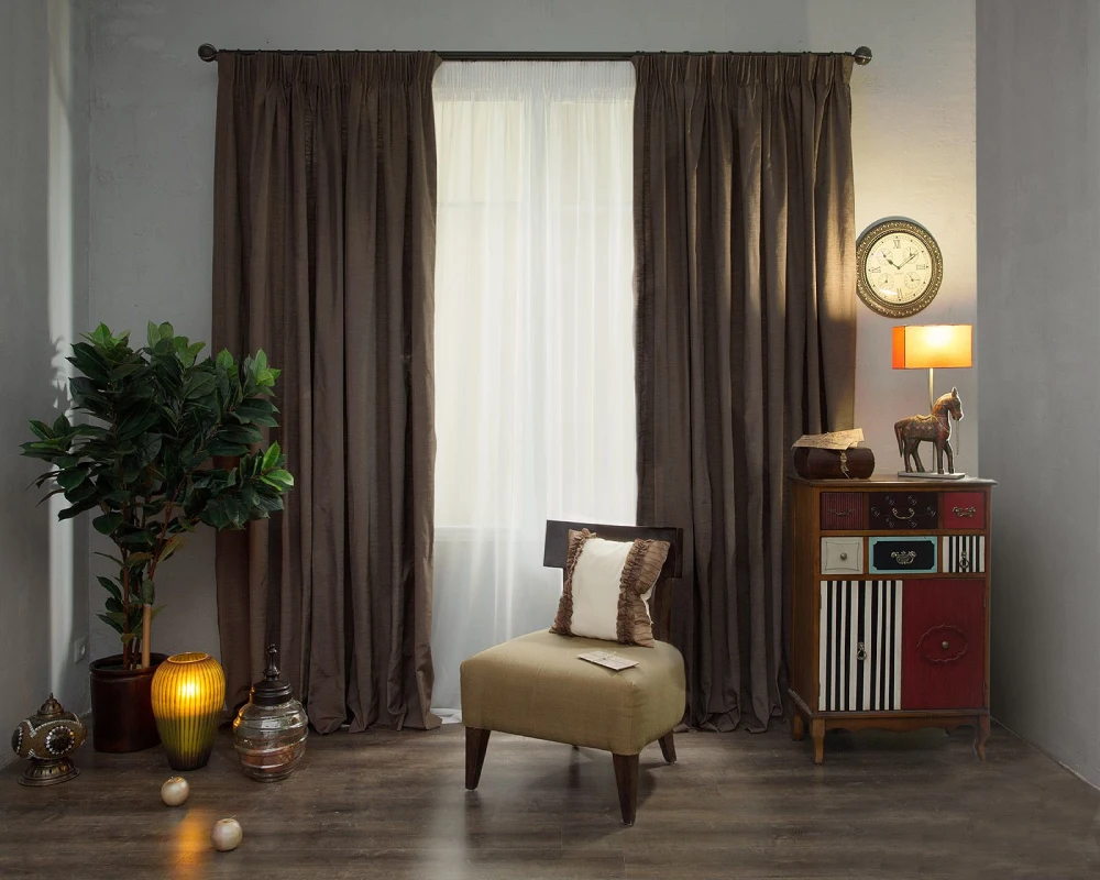 Brown linen curtains Dubai