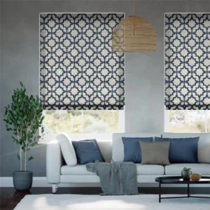 Lattice Navy Blue Roman Shades
