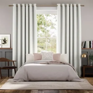 Light Grey Linen Texture Total Blackout Eyelet Curtains
