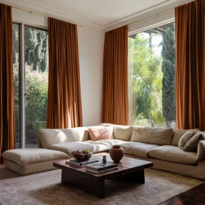 Terracotta Heavyweight Linen Soundproof Living Room Curtains Dubai