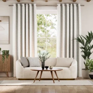 White Beige Printed Jacquard Eyelet Curtains Dubai