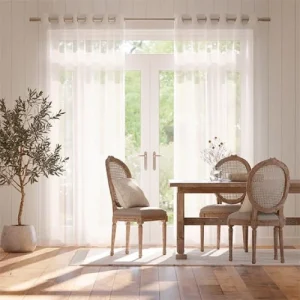 White Sheer Voile Net Eyelet Curtains with Tassel Trim